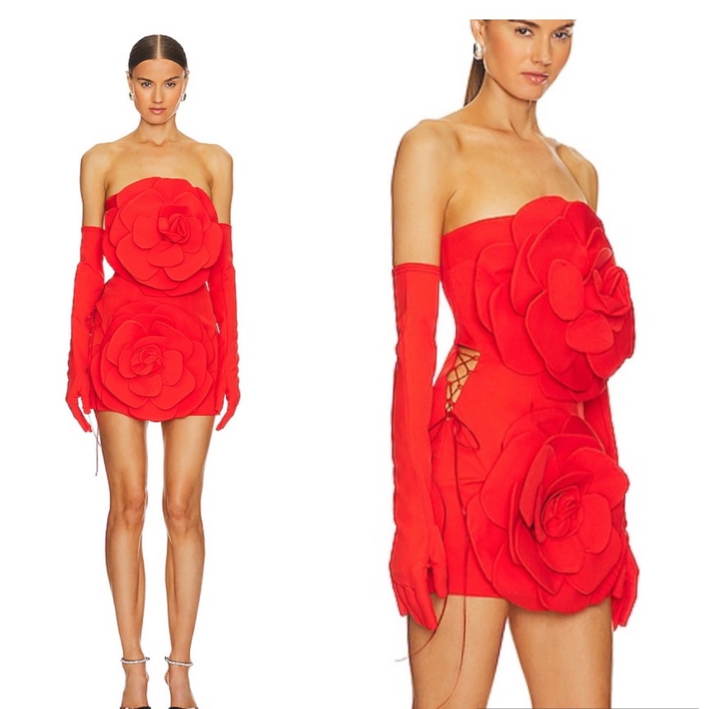 MISCREANTS Rose Dress With Gloves in Red